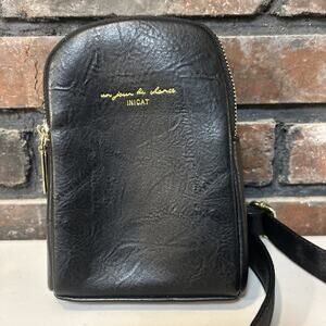 INICAT Black Small Crossbody Sling Bag Vegan Leather- 2 Zippered Pockets